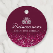 Bourgogne met Glitter Quinceanera Bedankjes Labels (Voorkant)