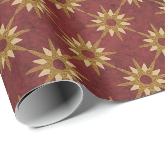 Bourgogne met Gold Stars Pattern Cadeaupapier (Rol Hoek)
