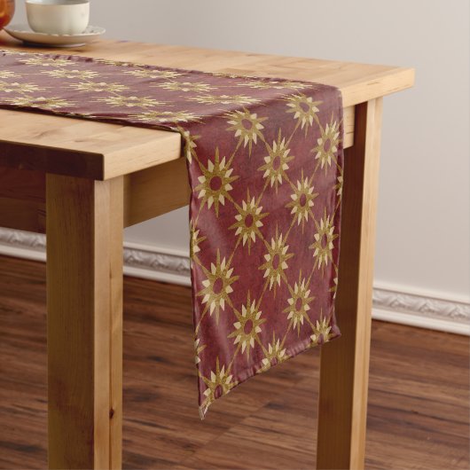 Bourgogne met Gold Stars Pattern Korte Tafelloper (Voorbeeld)