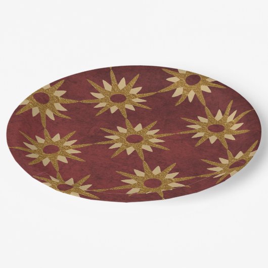 Bourgogne met Gold Stars Pattern Papieren Bordje (Gekanteld)