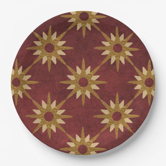 Bourgogne met Gold Stars Pattern Papieren Bordje (Voorkant)