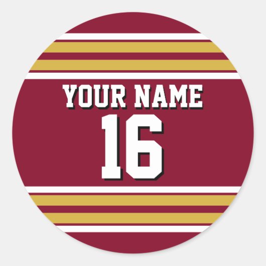 Bourgogne met Gold White Stripes Team Jersey Ronde Sticker (Voorkant)