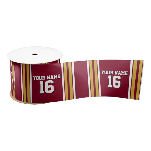 Bourgogne met Gold White Stripes Team Jersey Satijnen Lint (Spoel)