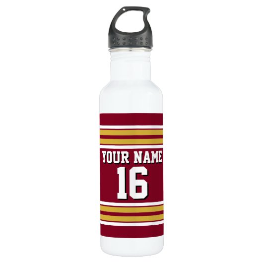 Bourgogne met Gold White Stripes Team Jersey Waterfles (Voorkant)