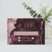 Bourgogne met Roos Goud Marmerde Agaat Wedding RSVP Kaartje (Staand voorkant)