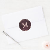 Bourgogne met Roos Gouden Winter Bruiloft monogram Ronde Sticker (Envelop)