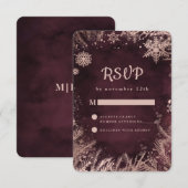 Bourgogne met Roos Gouden Winter Sneeuwvlokken Bru RSVP Kaartje (Voorkant / Achterkant)