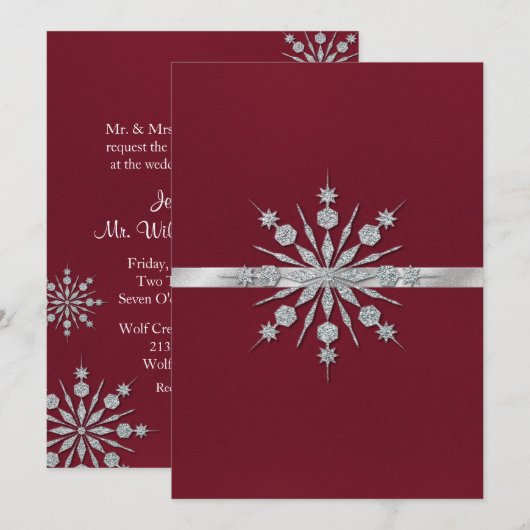 Bourgogne met sneeuwvlokken Winter Huwelijksuitnod Kaart (Voorkant / Achterkant)