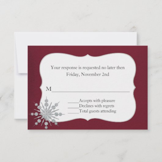 Bourgogne met Snowflakes Winter Weddenschap RSVP (Achterkant)