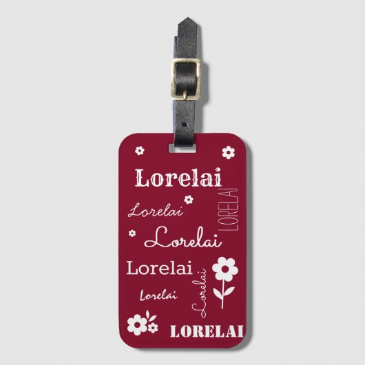 Bourgogne met witte bloemen, Gepersonaliseerd Bagagelabel (Voorkant (verticaal))
