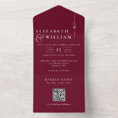Bourgogne Minimalistische Monogram QR Code Huwelij All In One Uitnodiging (Binnen)