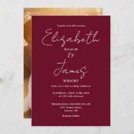 Bourgogne Minimalistische Script Fotobruiloft Kaart