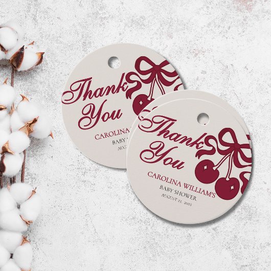 Bourgogne Modern Cherry Baby shower Bedankjes Labels
