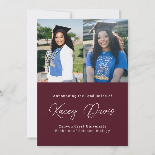 Bourgogne Modern Class Jaar van en Foto Afstuderen Aankondiging (Achterkant)