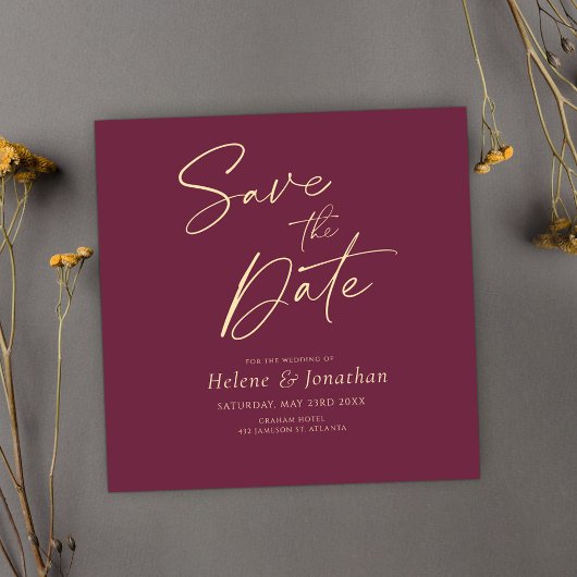 Bourgogne Modern Elegant Bruiloft Save The Date Kaart