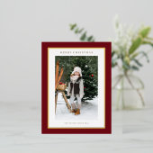 Bourgogne Modern Gold Foil Lijst Foto Kerst Folie Feestdagen Briefkaart (Staand Voorkant)