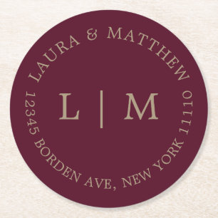 Bourgogne Monogram bruiloft Ronde Kartonnen Onderzetter