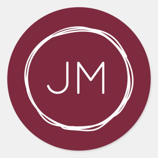 Bourgogne Monogram Bruiloft Stickers (Voorkant)