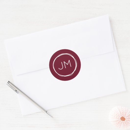 Bourgogne Monogram Bruiloft Stickers (Envelop)