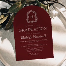 Bourgogne Monogram Crest Arch Graduation Party Kaart