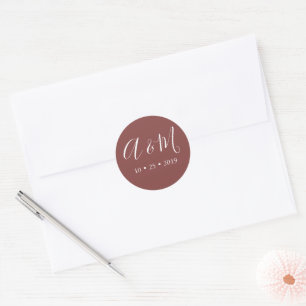 Bourgogne Monogram Elegante bruiloft Ronde Sticker