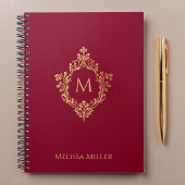 Bourgogne Monogram  Faux Gold Crest Naam Notitieboek