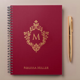 Bourgogne Monogram  Faux Gold Crest Naam Notitieboek