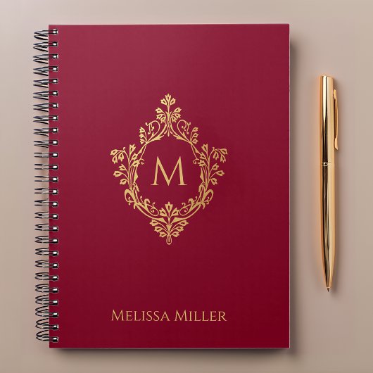 Bourgogne Monogram Faux Gold Crest Naam Notitieboek