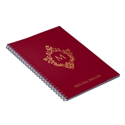 Bourgogne Monogram  Faux Gold Crest Naam Notitieboek (Rechterzijde)