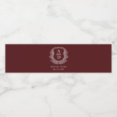 Bourgogne Monogram Huwelijk Floral Crest Waterfles Etiket (Enkel label)