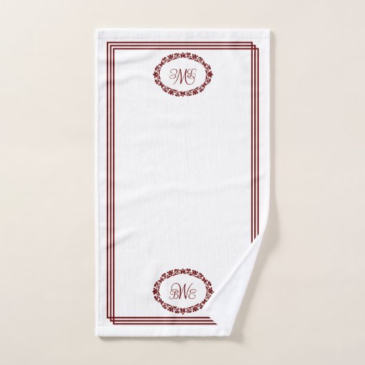 Bourgogne Monogram in Bloemenovalen met Rechthoeke Bad Handdoek (Handdoek)