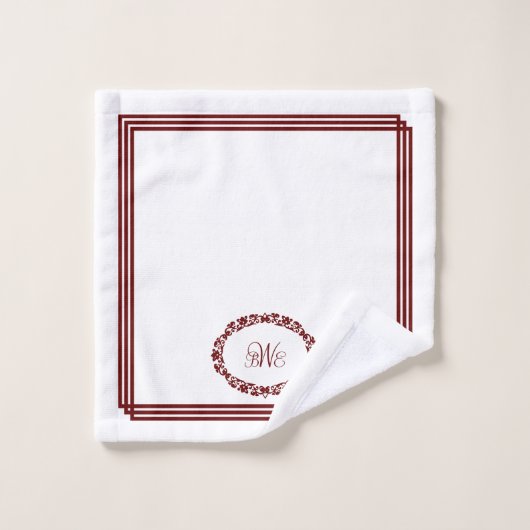 Bourgogne Monogram in Bloemenovalen met Rechthoeke Bad Handdoek (Wasdoekje)