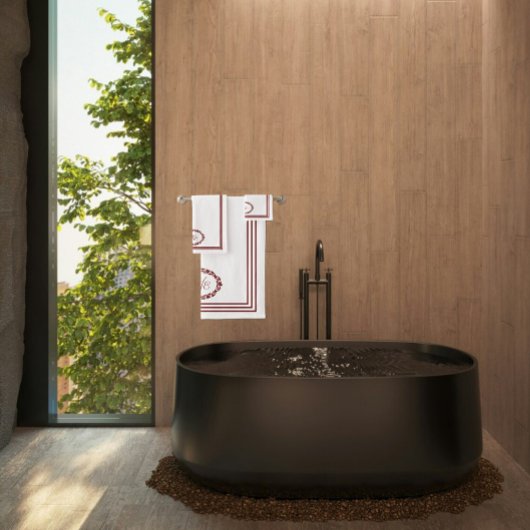 Bourgogne Monogram in Bloemenovalen met Rechthoeke Bad Handdoek