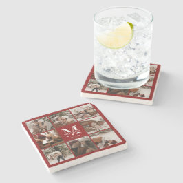 Bourgogne Monogram Initiaal Familienaam & Foto Stenen Onderzetter