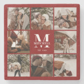 Bourgogne Monogram Initiaal Familienaam & Foto Stenen Onderzetter (Voorkant)