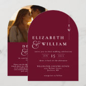Bourgogne Monogram QR Code Foto Wedding Arch Kaart (Voorkant / Achterkant)