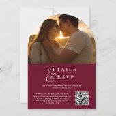 Bourgogne Monogram QR Code Foto Wedding Arch Kaart (Achterkant)