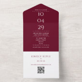 Bourgogne Monogram QR Code Trouwdatum All In One Uitnodiging (Binnen)