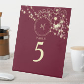 Bourgogne Monogram Trouwtafel Nummer Reclamebord Met Voetstuk (Insitu)