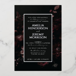 Bourgogne Moody Bloemen met Details Folie Uitnodiging