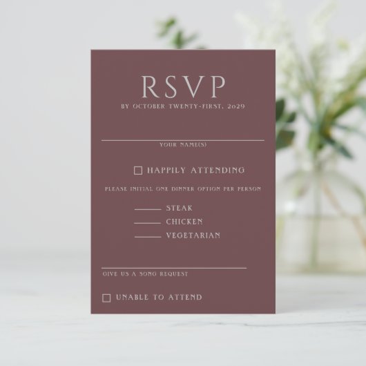 Bourgogne Moody Floral RSVP Kaartje (Staand voorkant)