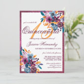 Bourgogne Mosterd Waterverf Bloem Quinceañera Kaart (Staand voorkant)