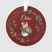 Bourgogne Naam Schattige Muis Kerstboom Ornament (voorkant)