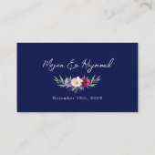 Bourgogne Navy Blauw Blush Bloemen Bruiloft RSVP K Informatiekaartje (Achterkant)