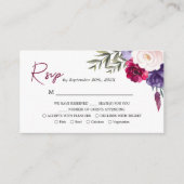 Bourgogne Navy Blauw Blush Bloemen Bruiloft RSVP K Informatiekaartje (Voorkant)