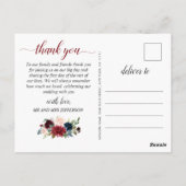 Bourgogne Navy Blauw Blush Bloemen Dank u Briefkaart (Achterkant)