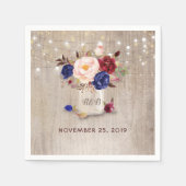 Bourgogne Navy Blauw Blush Bloemen Mason Jar Rusti Servet (Voorkant)