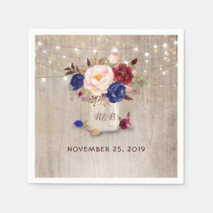 Bourgogne Navy Blauw Blush Bloemen Mason Jar Rusti Servet