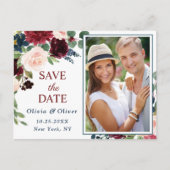 Bourgogne Navy Blauw Blush Bruiloft Save the Date Aankondigingskaart (Voorkant)