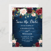 Bourgogne Navy Blauw Blush Bruiloft Save the Date Aankondigingskaart (Voorkant / Achterkant)